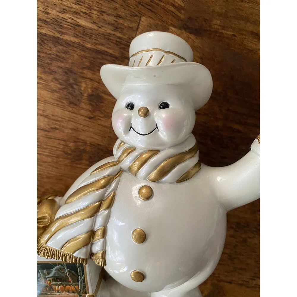 Terry Redlin Waving Snowman Figure with Holiday Christmas Scene